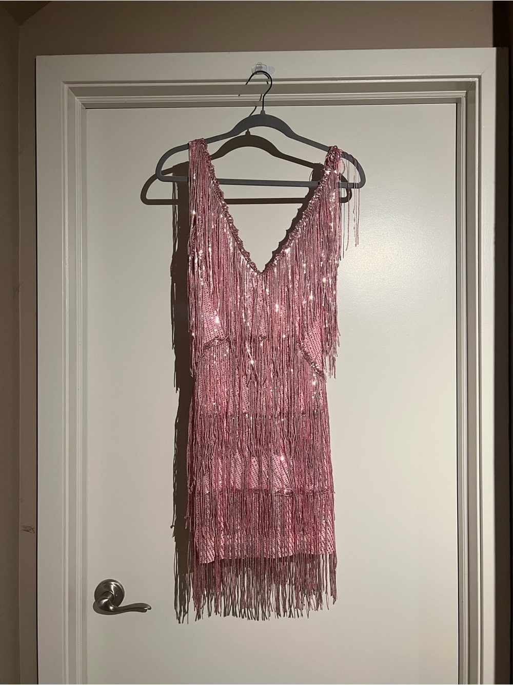 Sequin Fringe Mini Dress in Pink